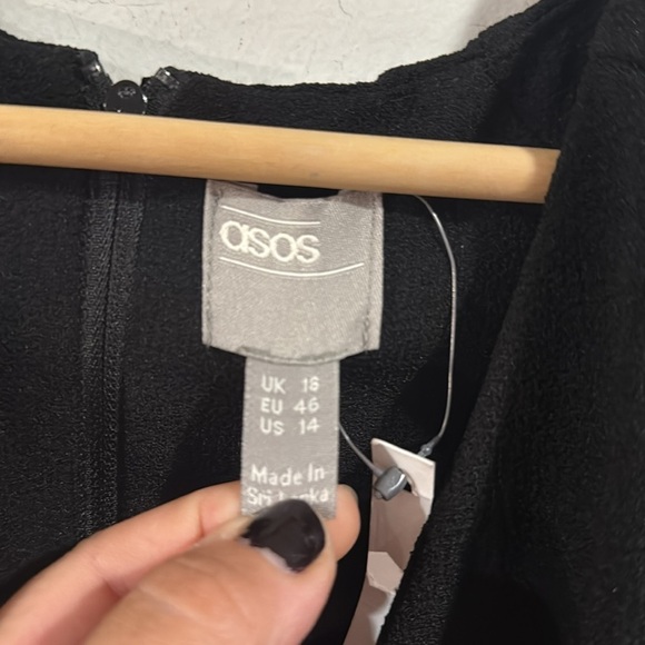 ASOS dress black v neck faux wrap style at chest long sleeve NEW size 14 career - Picture 3 of 6